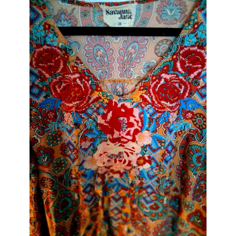 Savanna Jane Bohemian-Style Peasant Blouse Size: 2X Plus Size - Picture 2 of 5